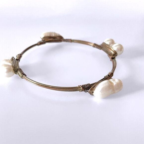 Freshwater Pearl Wire Wrapped Bangle Bracelet - Picture 4 of 5